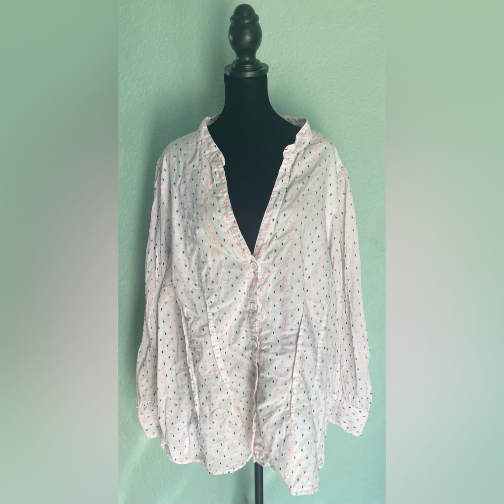 eShakti White Blouse with Pink and Black Dots
